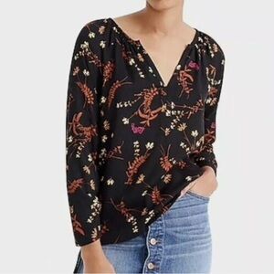 Point Sur - J Crew | Black and Orange Floral Long Sleeve Blouse